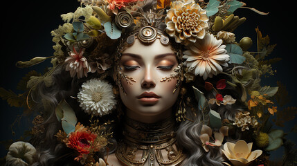 Schöne junge Frau mit Blumenkranz. Schönheit, Mode.