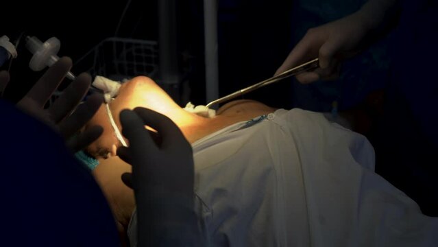 thyroidectomy pre-surgical procedure applying sanitizer