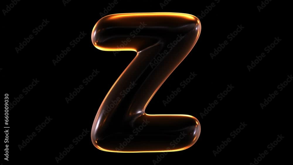Poster animation of glowing alphabet letter z isolated on black background in 3d rendering.