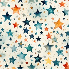 Seamless background with stars. Colorful ornament with stars. Multi-colored bright stars. Generative AI.
