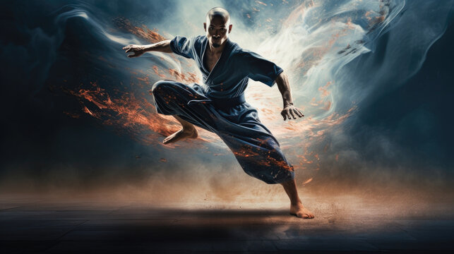 Master of Movement: A Martial Artist's Dedication and Strength Captured in Hyper-realistic Studio Lighting