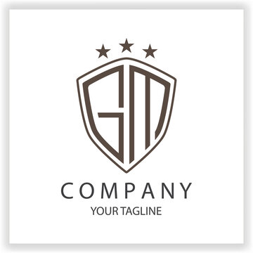 Gm monogram logo with shield shape design template