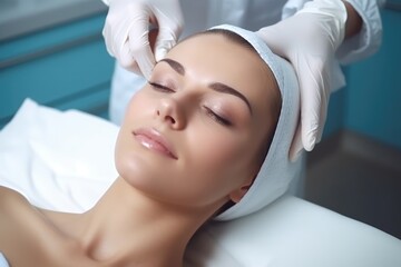 cosmetologist making rejuvenating face procedure