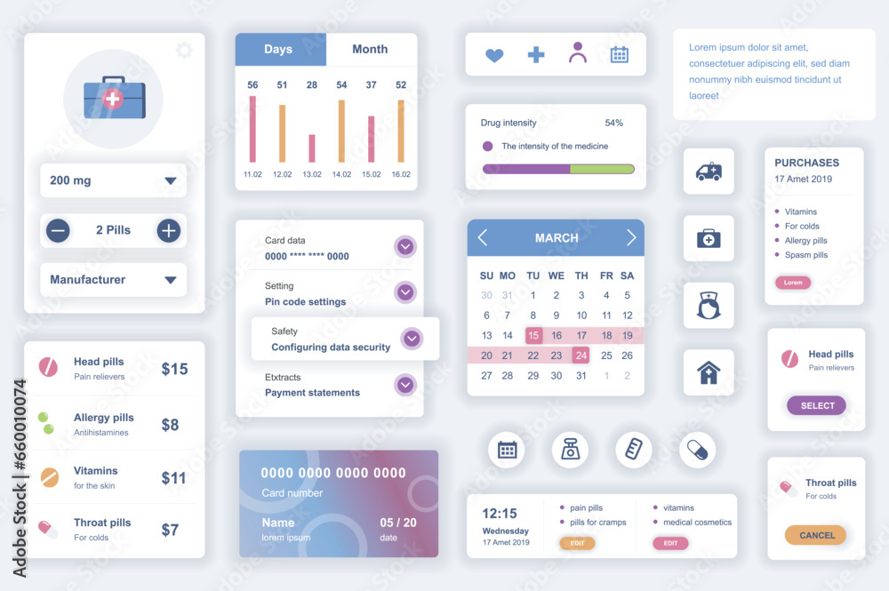 Canvas Prints user interface elements set for medical mobile app. kit template with hud diagrams, clinic informati