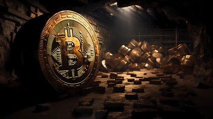 Bitcoin Gold Mining Artwork Illustration 4k