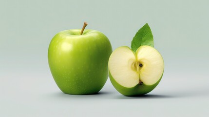 Full and a half of green apple isolated on white background