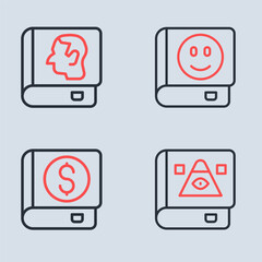 Set line Book, Financial book, Ancient magic and Law icon. Vector