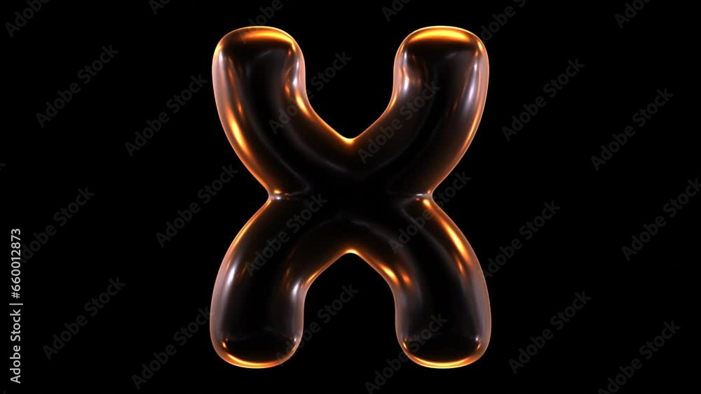 Poster animation of glowing alphabet letter x isolated on black background in 3d rendering.