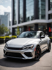 sport car silver on the street office