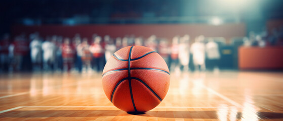Basketball game sport arena stadium court on spotlight with basket ball on floor