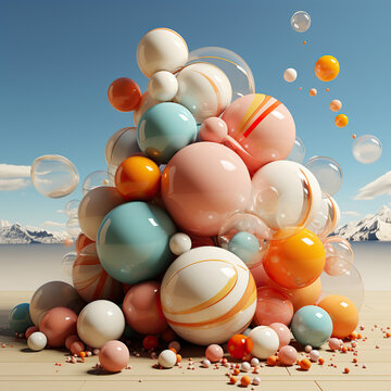 A pile of colorful glossy spheres,abstract 3d sphere,3d render of a ball