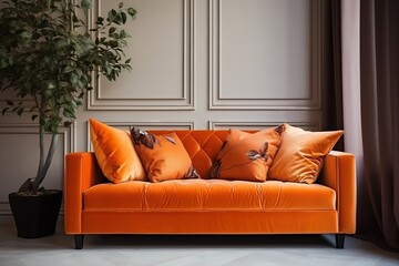Interior with brown-orange sofa