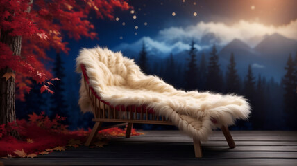 Wooden Crib red cream fur newborn digital backdrop