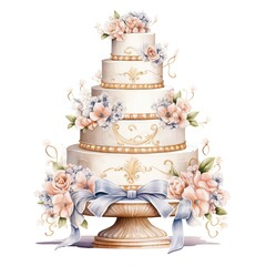 Drawing of a tier cake with decorations isolated on a white background.