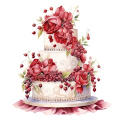 Drawing of a tier cake with decorations isolated on a white background.