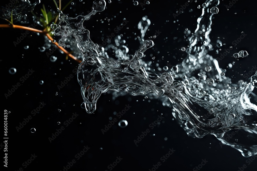 Poster a flower that is floating in the water on a black background. generative ai