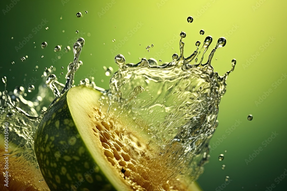 Aufkleber a slice of fruit with water splashing on top of it. generative ai