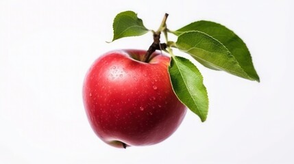 Generate a photography of red apple with leaf