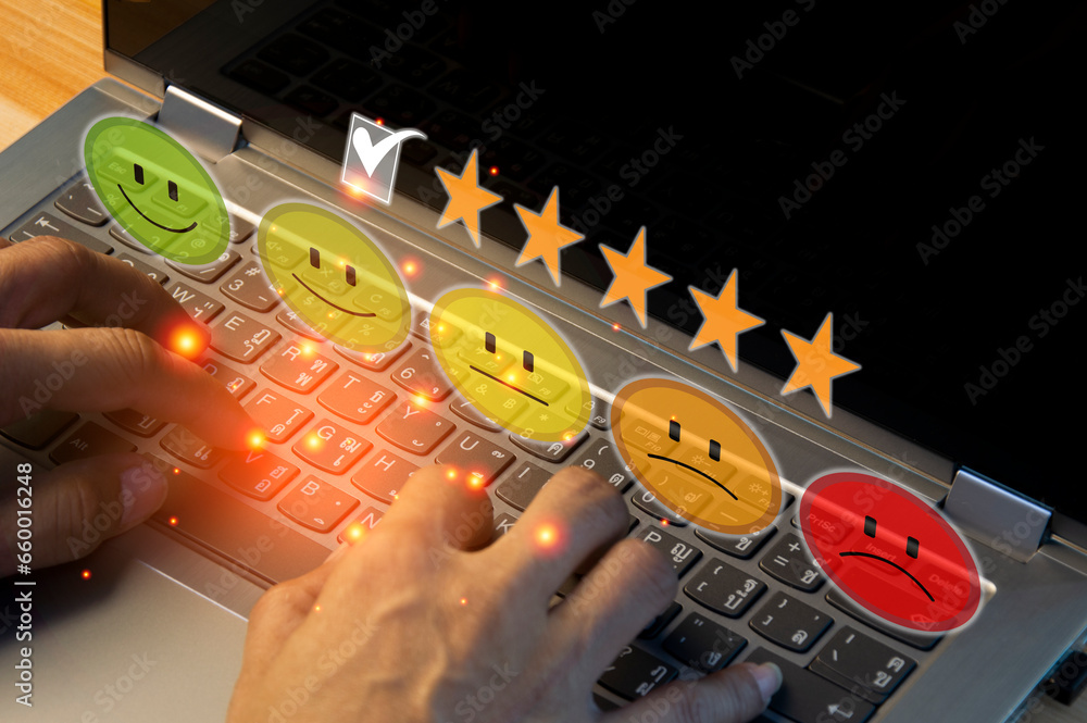 Poster users rate their service experience on the online application for a customer satisfaction survey con