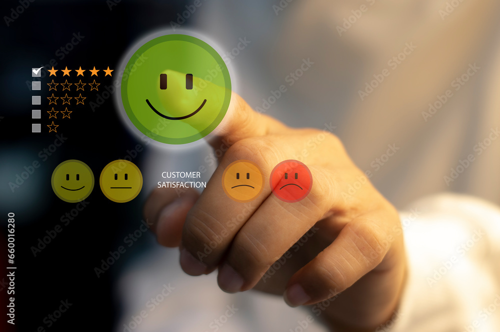 Poster users rate their service experience on the online application for a customer satisfaction survey con