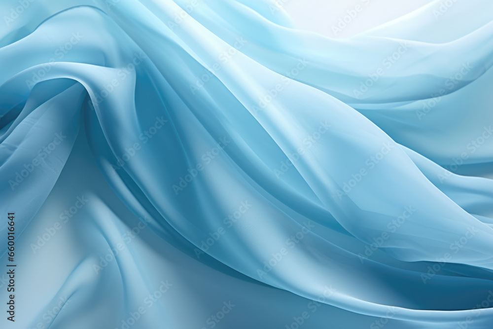 Poster calming color dynamics in abstract art: light diffusion through soft blue chiffon, symbolizing sooth