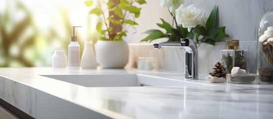 Bathroom interior with white sink and faucet