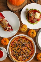 glintwein autumn menu grok pasta pumpkin halloween pizza croissant soup drink tea cheescakes meats