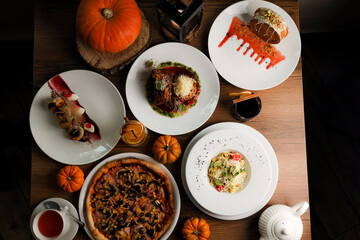 glintwein autumn menu grok pasta pumpkin halloween pizza croissant soup drink tea cheescakes meats