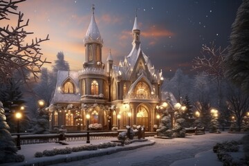 Obraz premium Nativity Serenity: A Charming Church Aglow With Candlelight and the Nativity Scene.