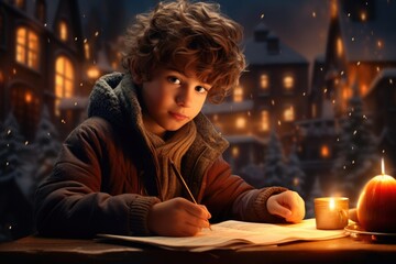 By Candle's Glow: A Youngster Crafts a Special Letter to Santa Claus.