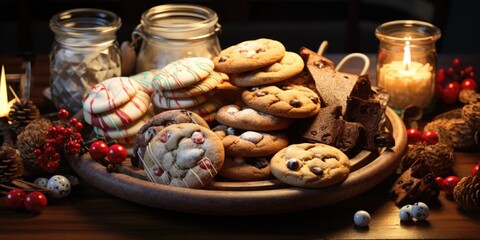 A beautifully arranged platter of Christmas cookies and treats, ready for sharing. winter, new year, Christmas.