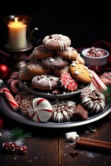 Fototapeta na wymiar Sweet Traditions: A Platter of Christmas Cookies and Treats, Artfully Arranged for Everyone to Enjoy.