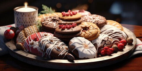 Fototapeta na wymiar Christmas Confections: A Tempting Display of Cookies and Treats, Prepared for Sharing and Celebration.