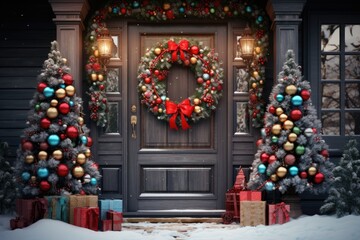 Doorway Delight: A Brightly Hued, Handcrafted Wreath on the Front Door, Extending a Warm Welcome.