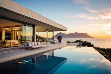 Fototapeta premium Contemporary Masterpiece: Captivating View of a Modern Villa, Expanding the Boundaries of Luxury Living with its Open-Concept Layouts