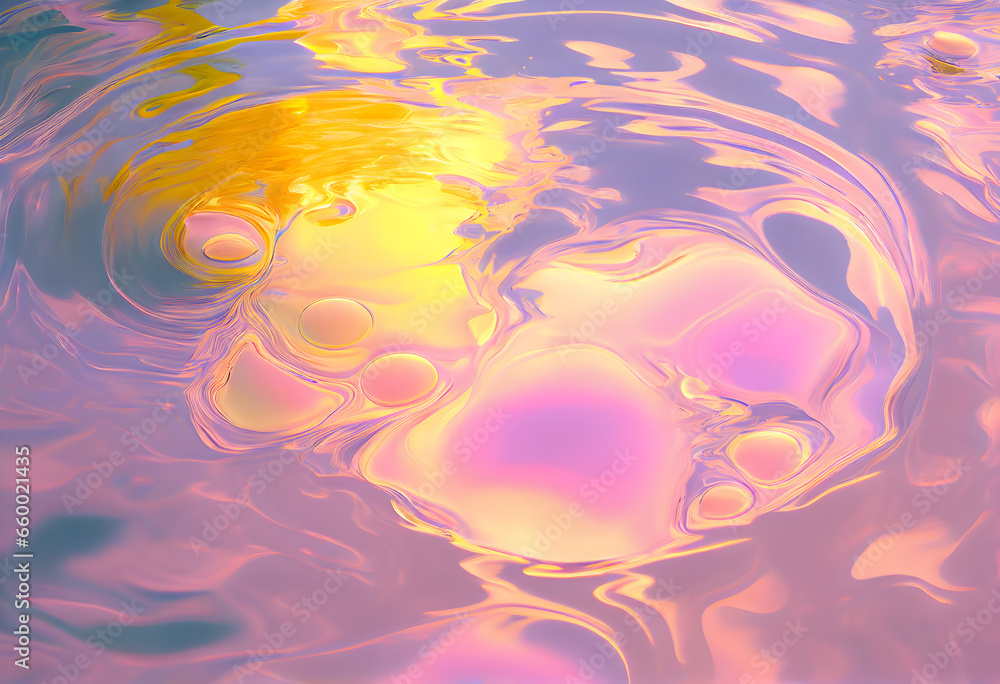 Poster high detailed close-up of blue water in the pool. side view. copy space.bokeh light neon purple ripp