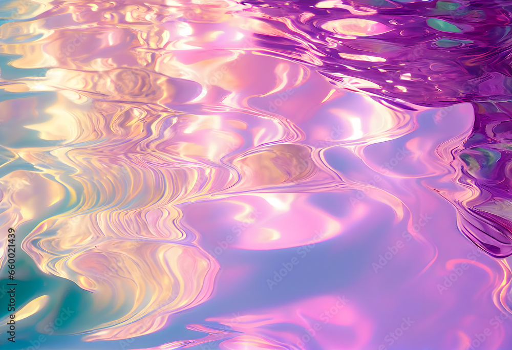 Poster high detailed close-up of blue water in the pool. side view. copy space.bokeh light neon purple ripp