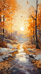 Autumn Serenity: A Stream Through the Forest,autumn,sunset in the forest