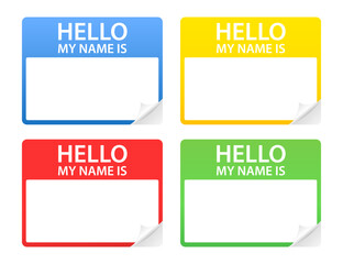 "Hello my name is" sticker label set. Name Tag Set. Isolated design element for web, print, advertising. Vector illustration
