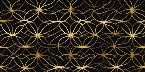 Luxury Black gold background pattern seamless geometric line circle abstract design vector. Christmas background