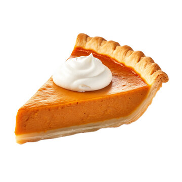 homemade piece of pumpkin pie isolated on white background, ai generated