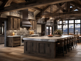 Captivating Harmony of Rustic and Modern: Enchanting Kitchen Bathed in Ambient Lighting