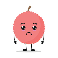 Cute sad lychee character. Funny unhappy fruit cartoon emoticon in flat style. closet vector illustration