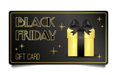 Black friday gift card on dark background with gold box