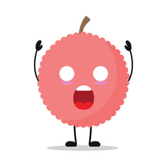 Cute shocked lychee character. Funny fruit cartoon emoticon in flat style. closet vector illustration