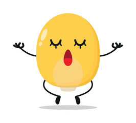 Cute relax corn kernel character. Funny yoga vegetable cartoon emoticon in flat style. corn, kernel meditation vector illustration