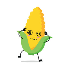 Cute dizzy corn character. Funny confused vegetable cartoon emoticon in flat style. closet vector illustration
