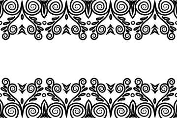 Luxurious Black and white background frame batik ethnic dayak ornament for presentation template 