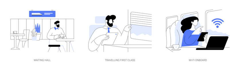 Railway station abstract concept vector illustrations.