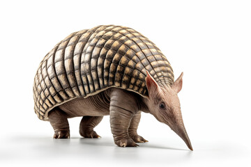 Photo-realistic image of an armadillo on a white background,Armadillo in Motion: A Study in Natural Armor